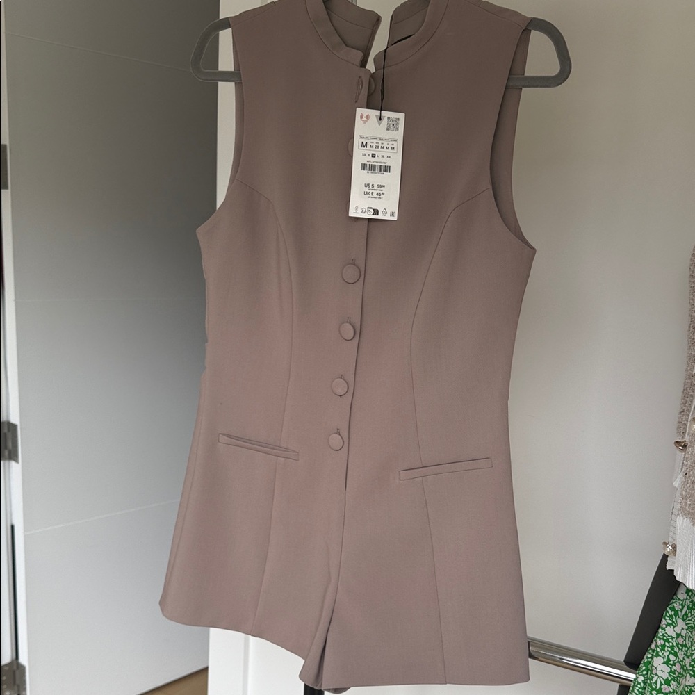 Zara Taupe Sleeveless Jumpsuit
